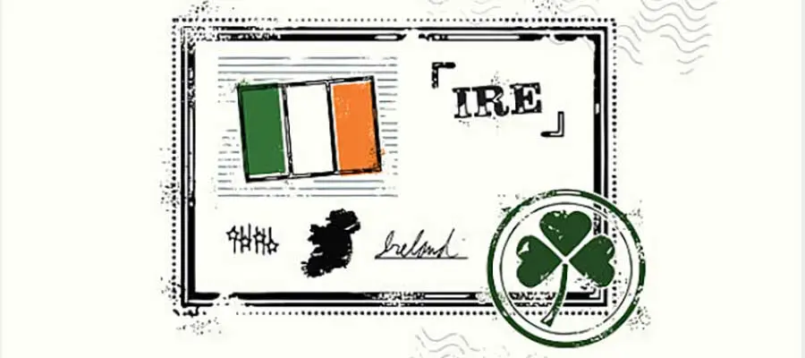 un sello irlandes  con bandera